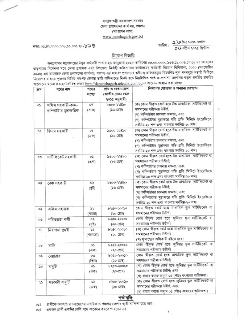 DC Office Job Circular 2025 | Panchagarh DC Office Job Circular